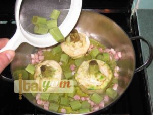 Artichokes with pancetta (Carciofi con pancetta) | Vegetable recipes