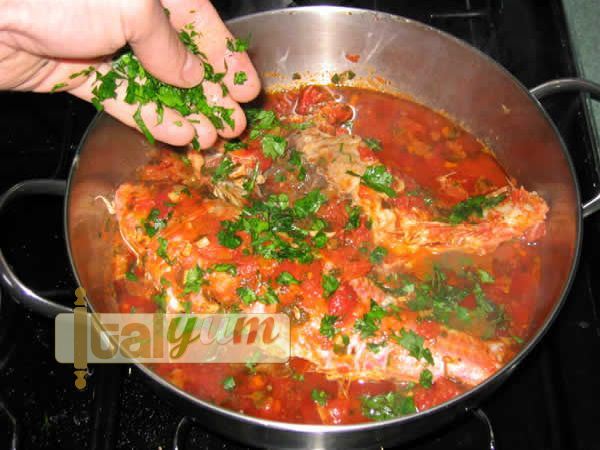 Red mullets in tomato sauce (Triglie alla Livornese) | Seafood recipes